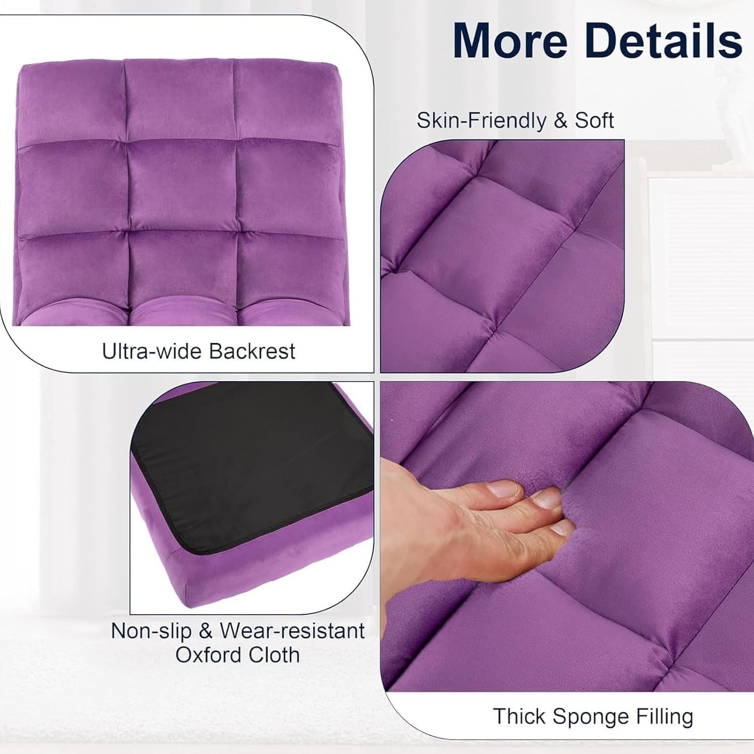 Floor Chair with Back Support and 6 Adjustable Positions Padded Sleeper Bed and Meditation Chair for Adults(Purple)