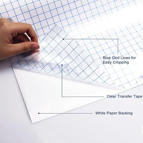 Miniatura 3 de Cinta de transferencia transparente para vinilo  6 pulgadas x 50 pies con rejilla de alineación azul mediana para vinilo adhesivo, rollo de cinta de