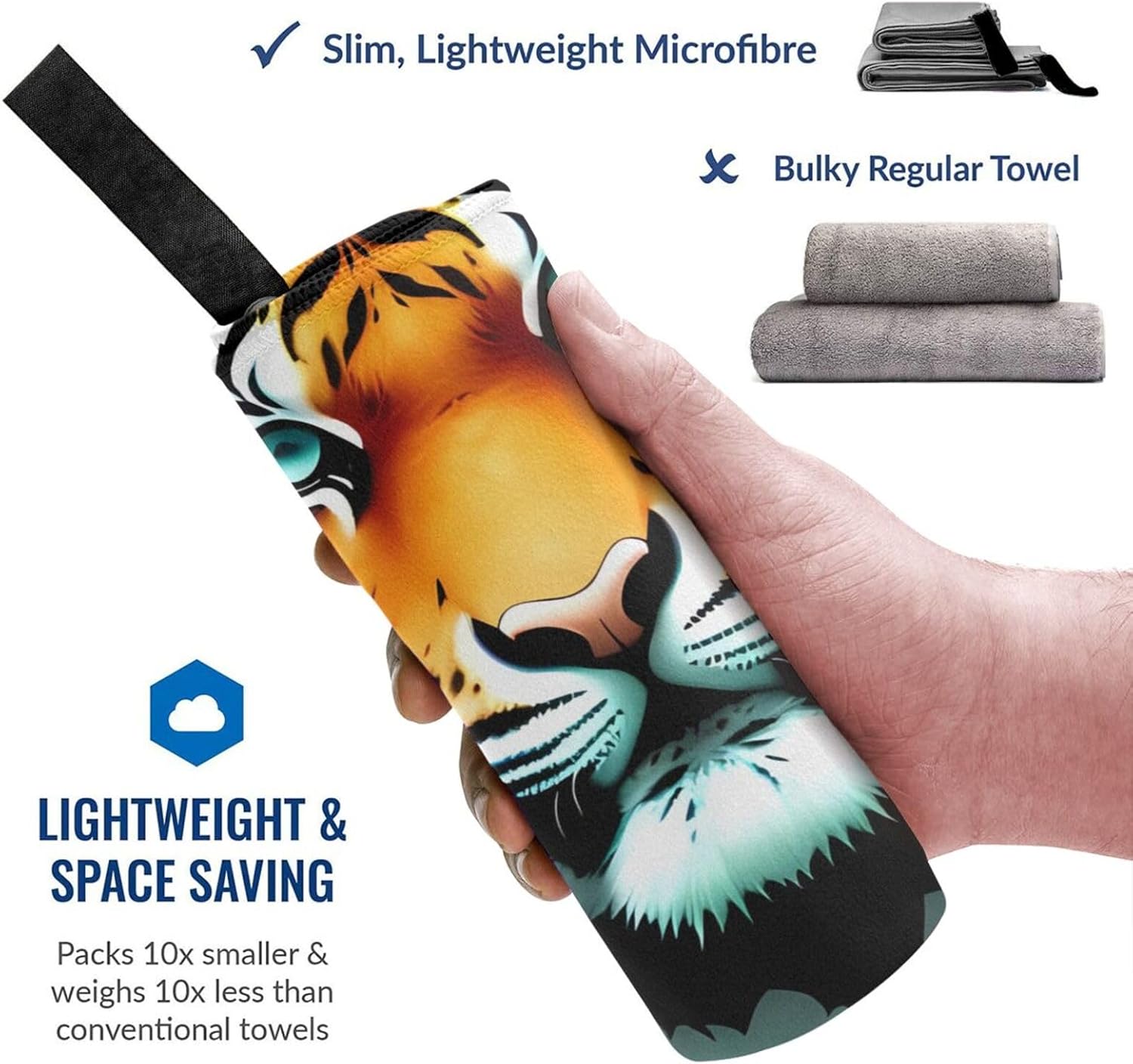 Little Fat Tiger Head Printed Microfiber Towel,Camping Towel,Fast Drying Towel,Soft Lightweight for Gym,Hiking,Yoga,Backpacking