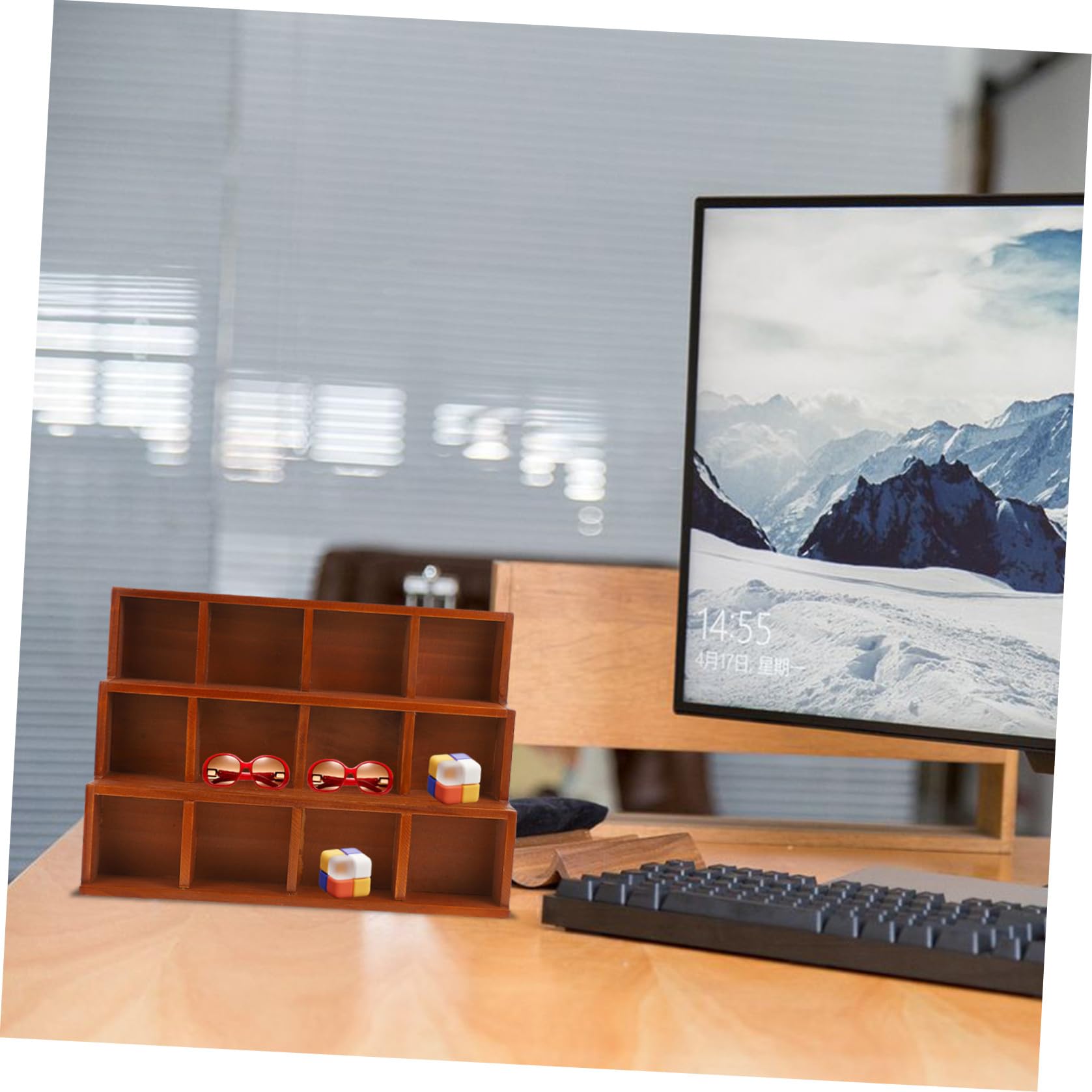 ABOOFAN Organizzatore da Scrivania in Legno Vintage a Scomparti | Design Multigriglia, Marrone, per Cancelleria e Gioielli, Uso Casa e Studio