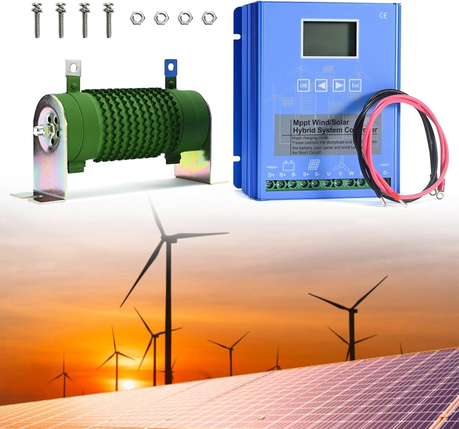 12V/24V Wind Solar Hybrid MPPT Charge Controller with LCD Display, 12000W Off-Grid Power Management for Renewable Energy Systems, Ideal for Wind Turbines & Solar Panels