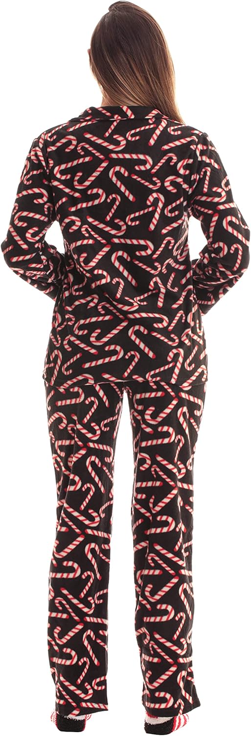 #followme Printed Microfleece Button Front PJ Pant Set with Socks - Image 2