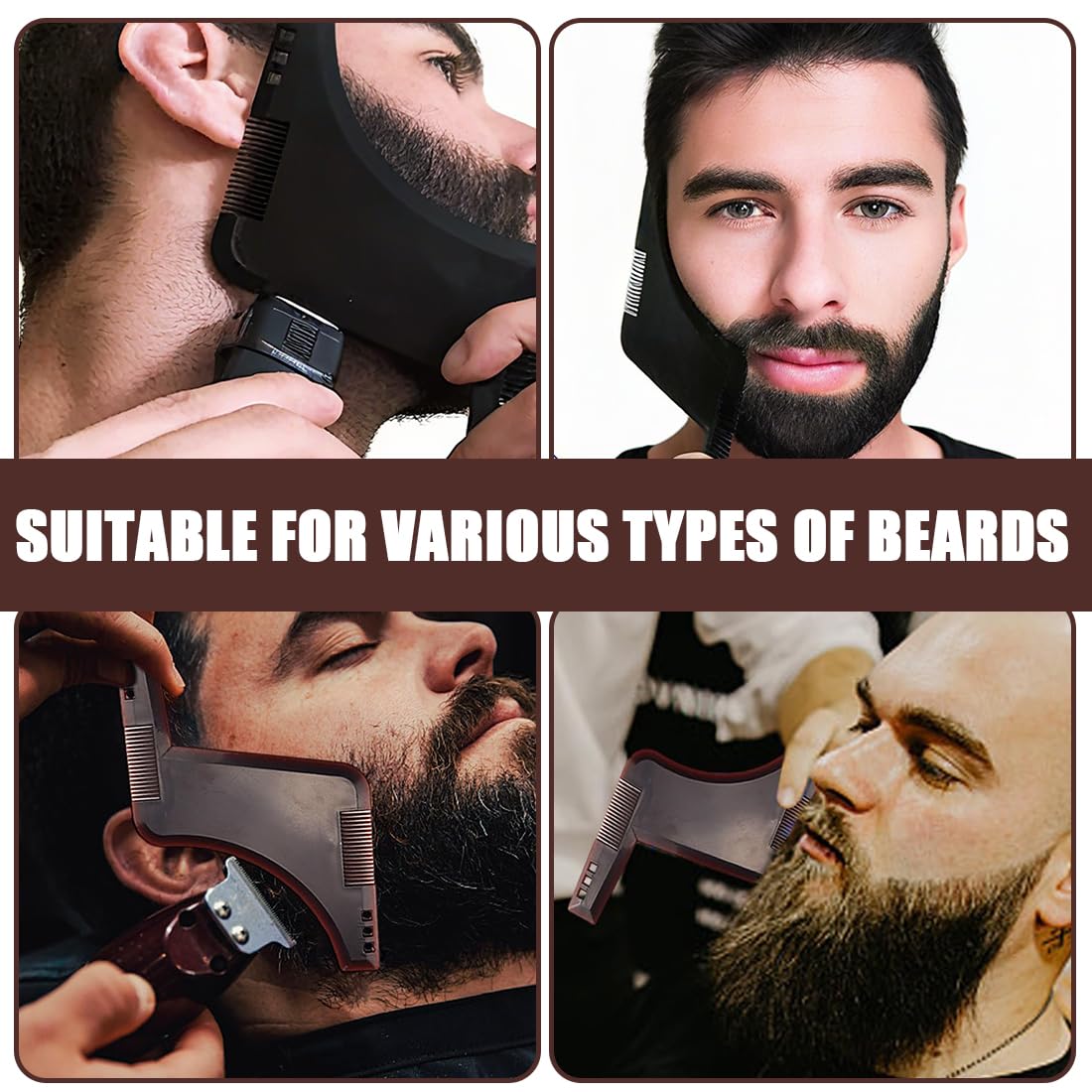 2 Pezzi di Modelli per Barba per Uomini, Pettini di Styling per Barba, Adatto per Barba al Mento, Basette e Barba al Collo, Marrone Caffè e Nero
