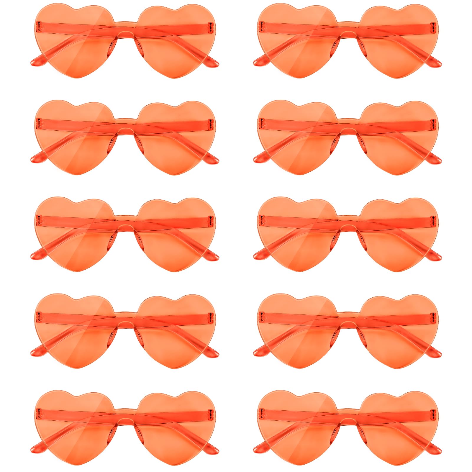 NACHLYNN 10 Pairs Heart Sunglasses Women Rimless Heart Shaped Sunglasses Candy Color Glasses for Costumes Cosplay (Orange)