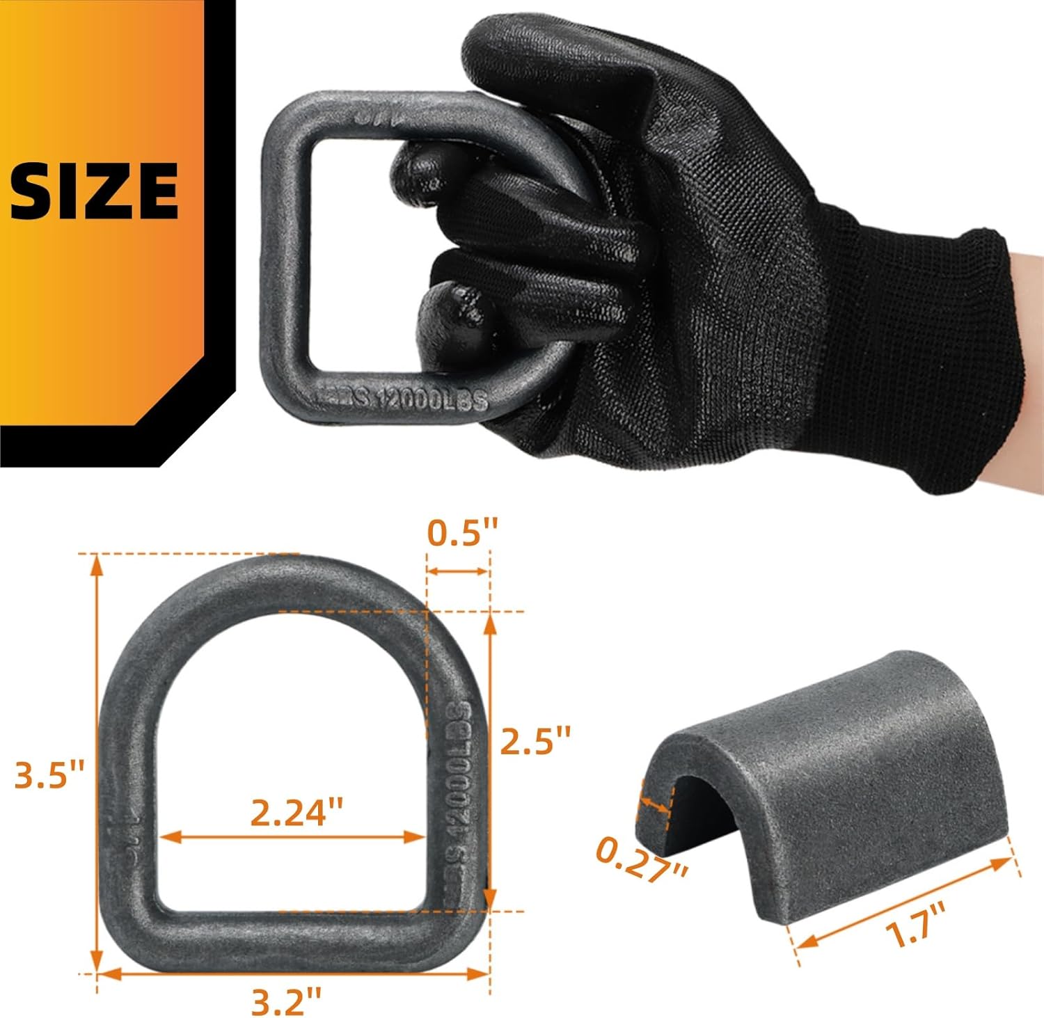 WRINGKIT 8 Pack 1/2" Heavy Duty Weld On D Ring, 12,000 Lbs Trailer Tie Down Anchor with Welding Clip, Weldable Steel D Rings for Truck Cargo, RV, ATV Tiedowns