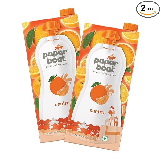 Paper Boat Santra, Orange Fruit Juice, No Added Preservatives and Colours (Pack of 2, 1L each)