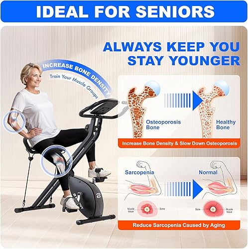 Miniatura 6 de Foldable Exercise Bike, Stable & Sturdy Stationary Bike for Home, 3-in-1 Upright and Recumbent Workout Bike, Comfortable Seat & Backrest, Easy