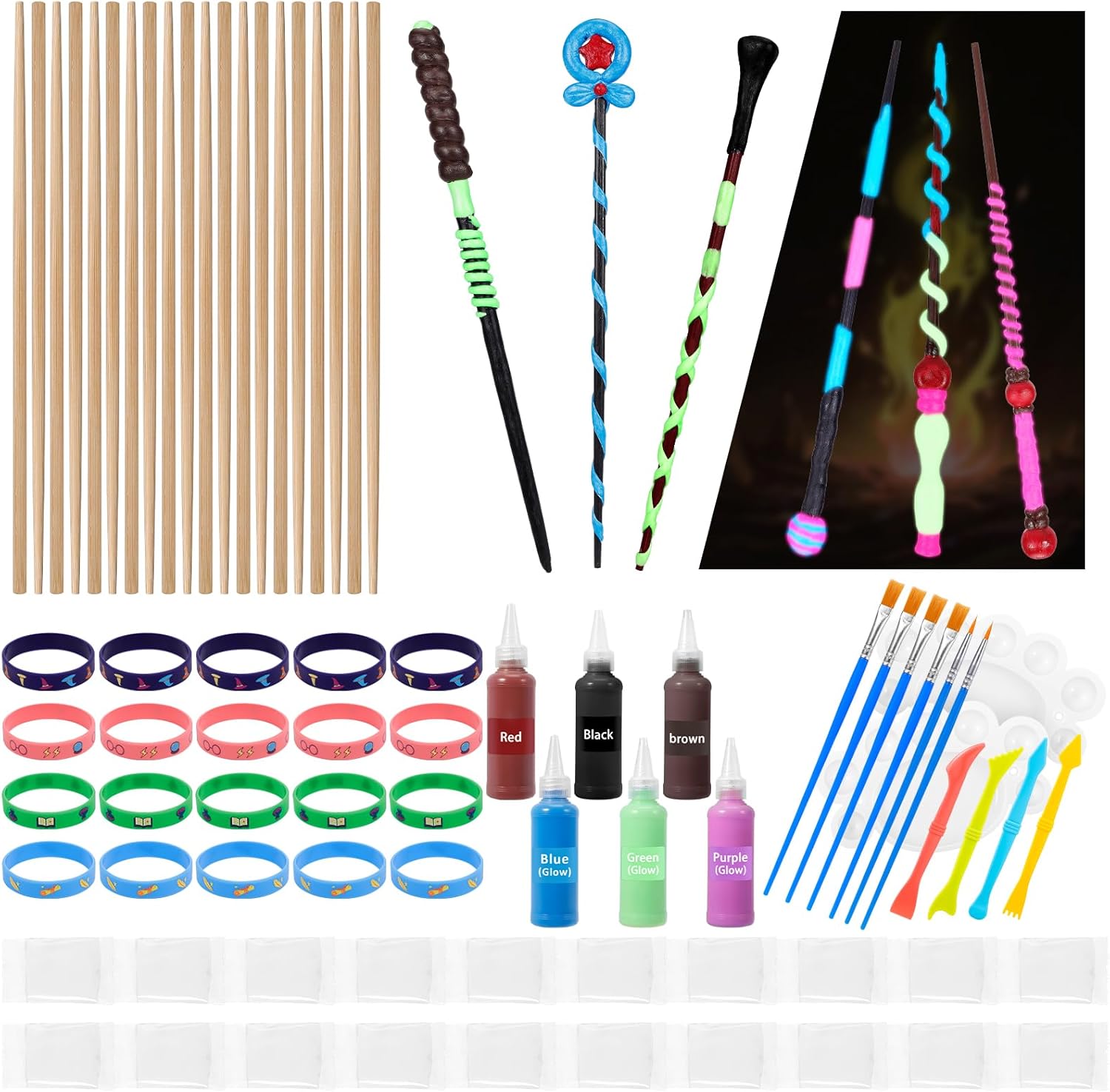 CharmFields Magic Wand Making Kit, DIY Painting Art Craft Set, Wand Making for Birthday Party Favors, Kids Gift, Wizard Halloween Party Supplies, School Activities – 78 PCS in All
