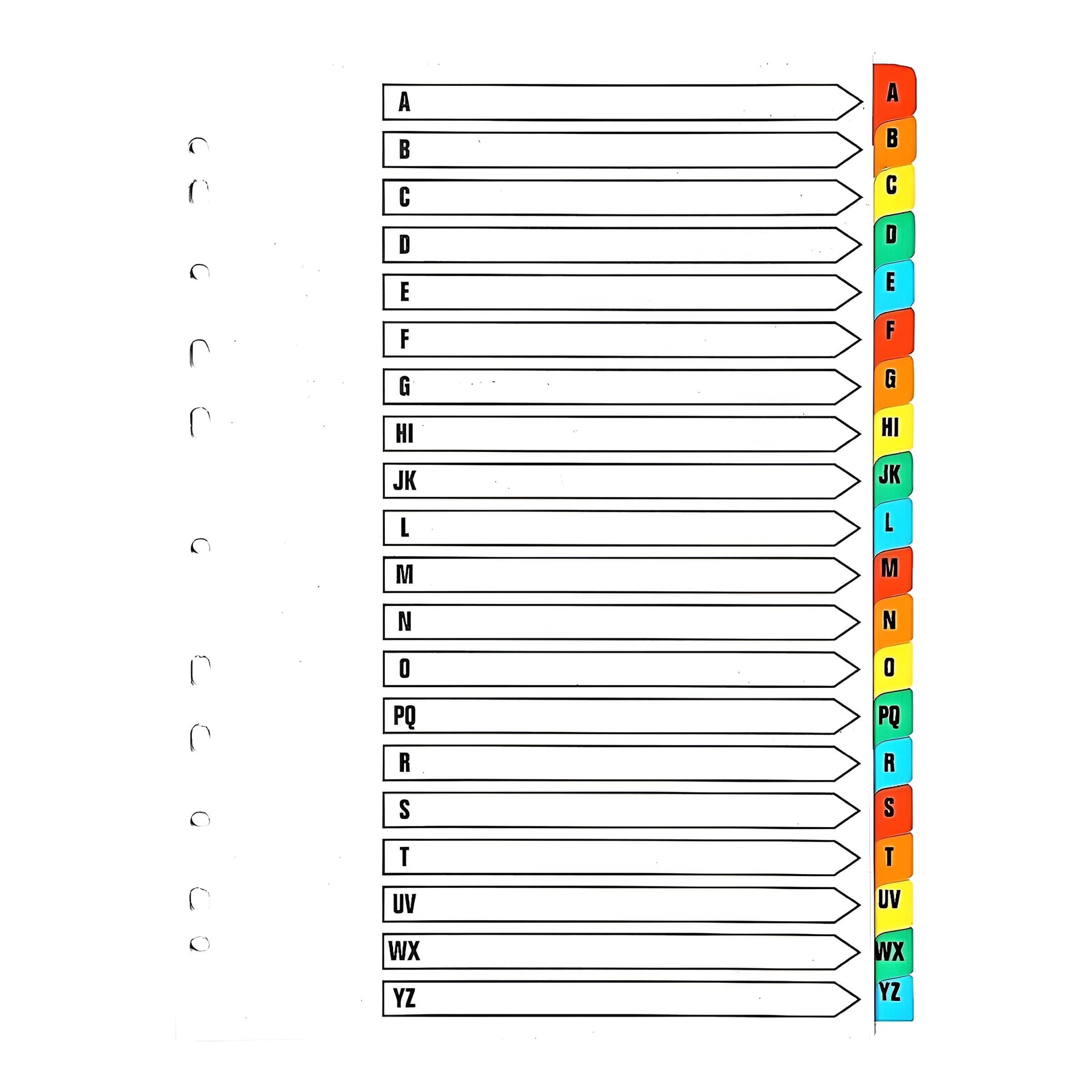 Indigo® A4 File Dividers – A–Z Alphabetical Index with Multicolour Tabs, White Card, Mylar-Reinforced, Multipunched – Pack of 10 for Binders & Filing