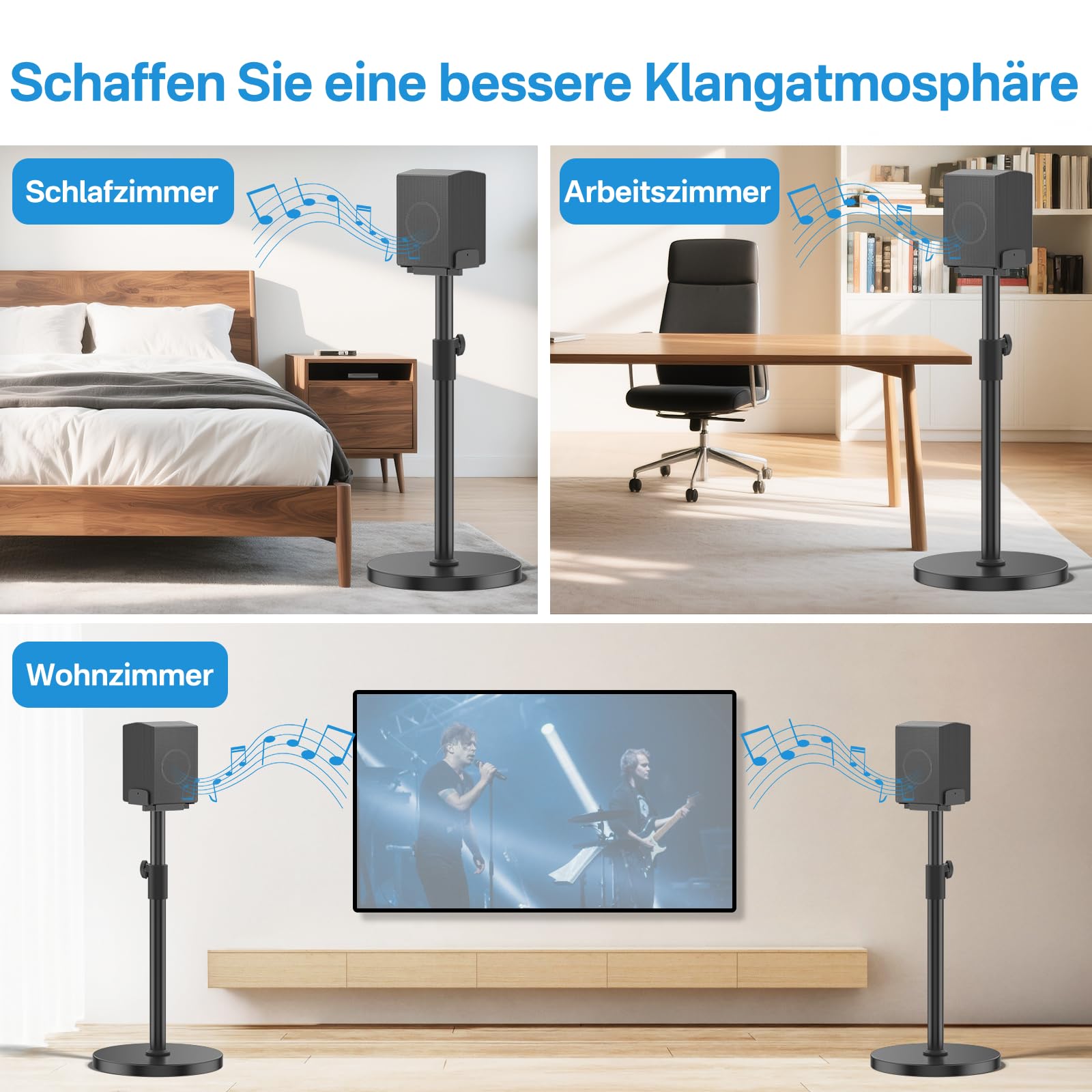 Para stojaków do głośników Samsung HW Rear Speaker, do Q995H/Q995GD/Q995GF/Q930F/Q990D/Q990F, regulacja wysokości 29" – 37,5", Clamping Dual Side Fit 5"-11" Samsung tylny, obciążenie do 30 funtów