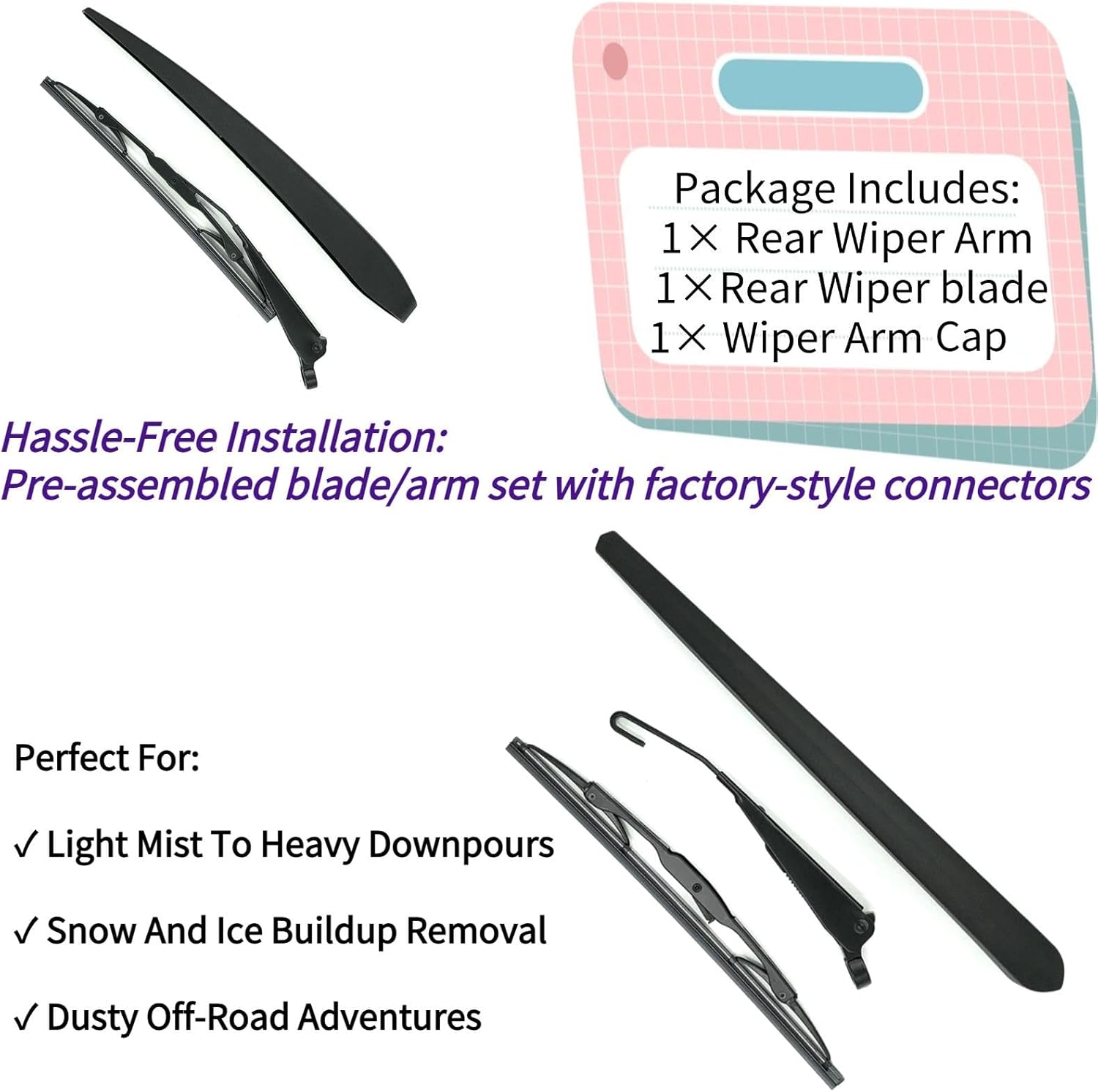 Rear Wiper Blade & Arm Replacement for Chevrolet Chevy Bolt EV Wagon 2022 2023 - OEM Fit for LT Premier Electric Models - All-Season Rear Back Windshield Wiper Blade Set