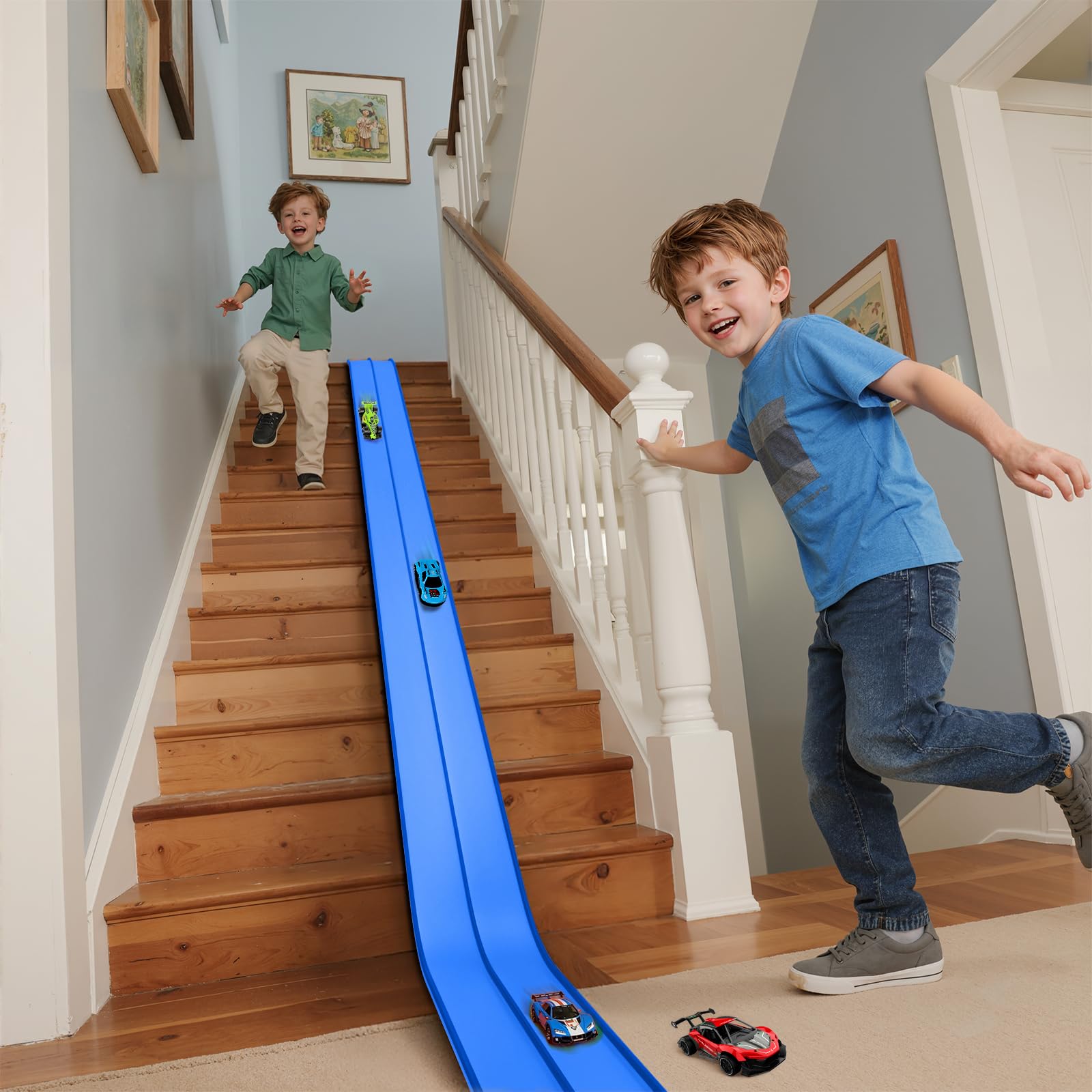 Hot Bee 14.7ft Flexible Race Track for 1:64 Diecast Cars, Soft Silicone Blue Car Track with Heavy-Duty Suction Cups - Image 3