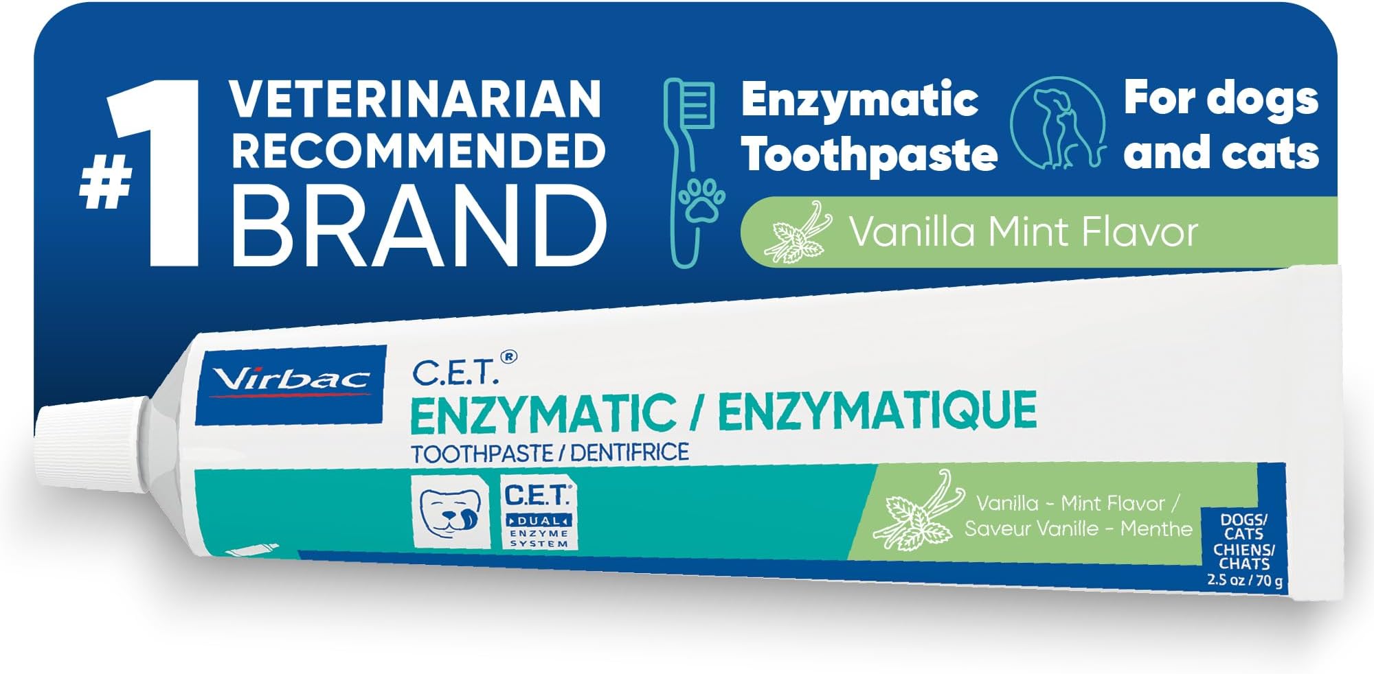 Virbac C.E.T.® Enzymatic Toothpaste| Tartar & Plaque Control for Fresh Breath | Pet Dental Care Toothpaste |Vanilla Mint Flavor, 2.5 oz