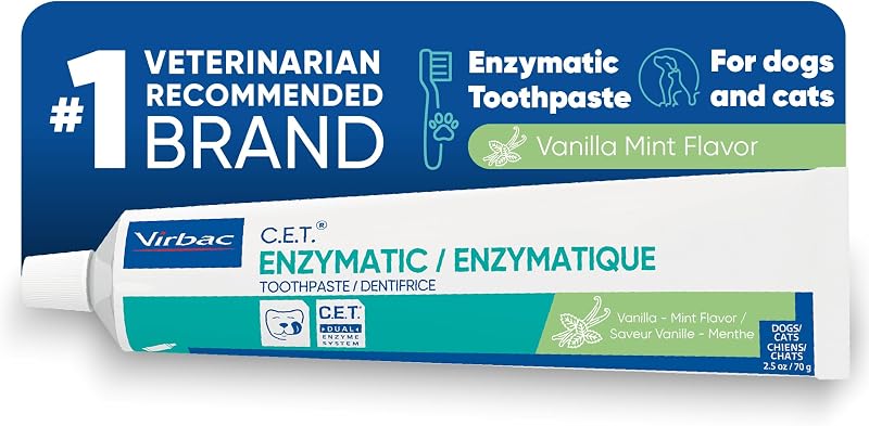 C.E.T. Pasta de dientes enzimática para perros y gatos, vainilla y menta, 2.5 oz | Control de placa y sarro para un aliento fresco, pasta de dientes para el cuidado dental de mascotas, sistema de doble enzima, pasta de dientes con sabor a vainilla y menta