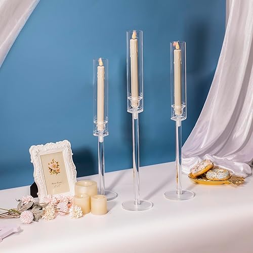 Miniatura 2 de Candelabros cónicos para centro de mesa, 3 portavelas acrílico para velas cónicas, portavelas transparente de huracán para bodas, fiestas de
