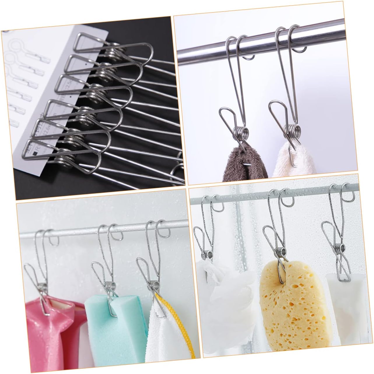 Stainless Steel Clips with Hook 10Pcs, Rustproof Clamps for Laundry