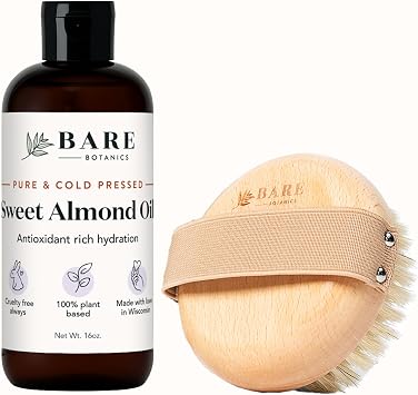 Bare Botanics Pure Sweet Almond Oil + Dry Brushing Body Brush