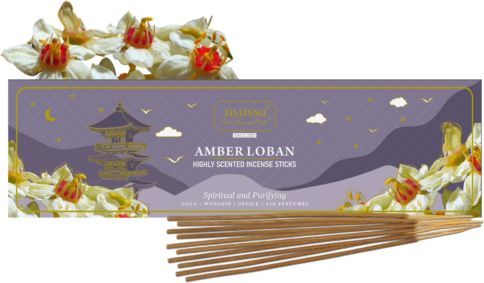 NYASSA Highly Scented Amber Loban Agarbatti/Incense Sticks - 50g, Charcoal-Free Agarbatti for Pooja, Prayer, Meditation, Home Freshness & Positive Energy, Perfect for Special Occasions