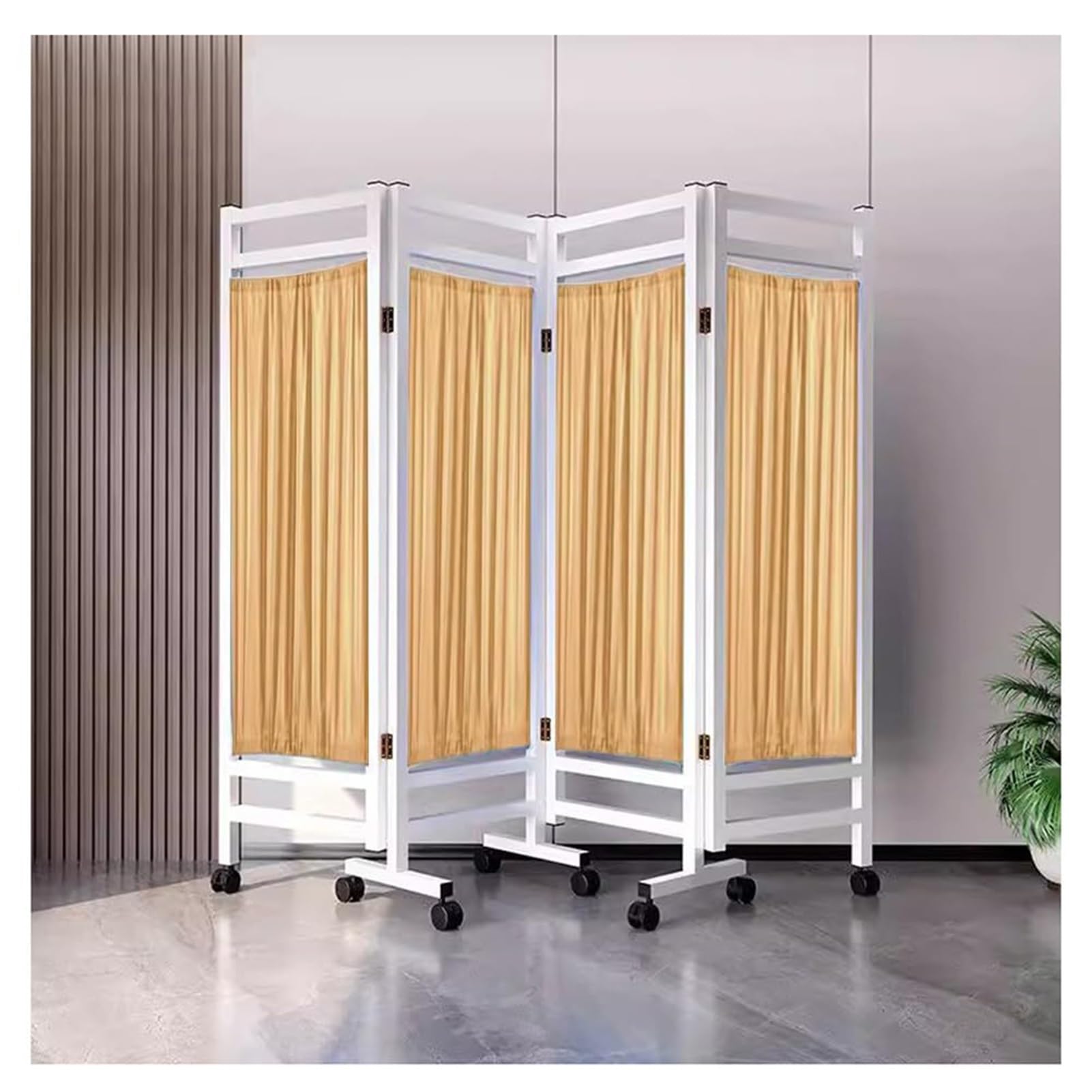 Paravento Pieghevole, divisorio Medico a 4 Pannelli con Ruote, Ideale per reparti, saloni di Bellezza, ambulatori, Porte autoportanti (Giallo)
