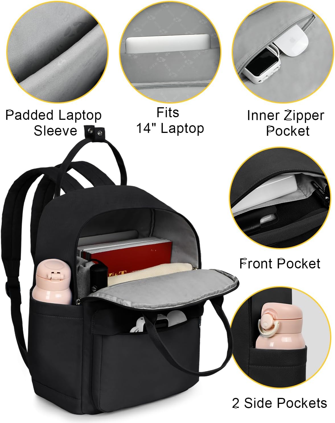 College Backpack for Women and Men, Water Resistant Work Laptop Backpack Gifts for Travel Commute, Lightweight Durable with Adjustable Shoulder Straps and Laptop Compartment (Black) - Image 4