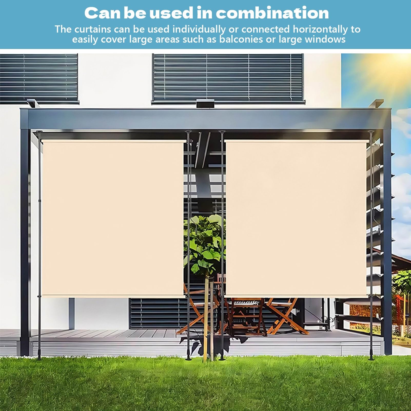 Tenda a rullo retrattile, per esterni, con manovella manuale, resistente ai raggi UV, tenda da sole verticale, per patio e veranda, altezza regolabile, 150 cm, colore: bordeaux