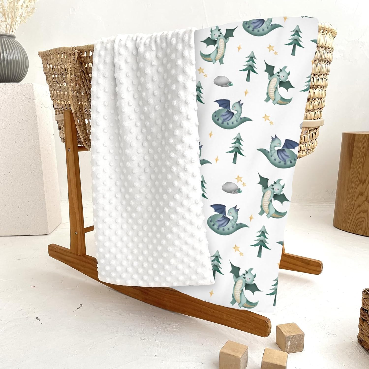 Fairytale Dragon Trees Stars Baby Blankets for Girl Boy Cute Dragons Green Soft Mink Dotted Backing Double Layer Swaddle Receiving Blanket Fantasy Animal Bed Throws for Newborn Toddler Nursery 30x40 - Image 6