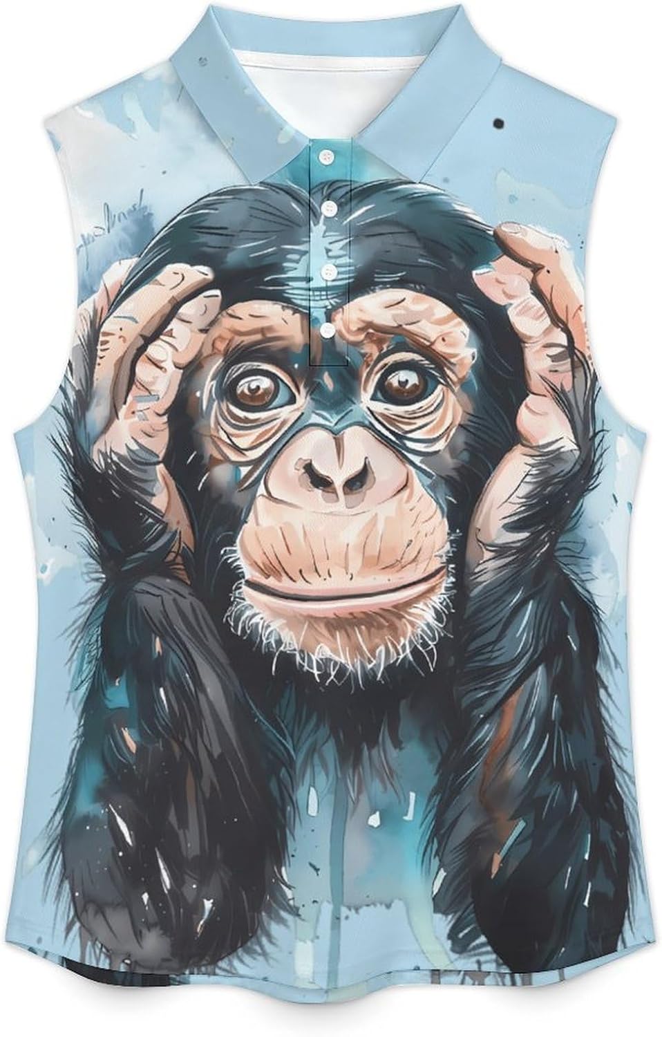 Chimpanzee Cute Watercolor Women's Sleeveless Polo Tank Top Print T-Shirt Tops Casual Tops Summer Workout
