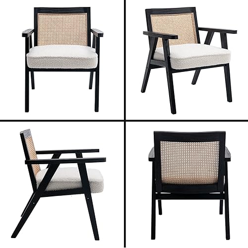 Miniatura 7 de Silla Accent de ratán, sillas tapizadas de piel sintética con respaldo de bastón, silla moderna retro de mediados de siglo, sillón de caña para