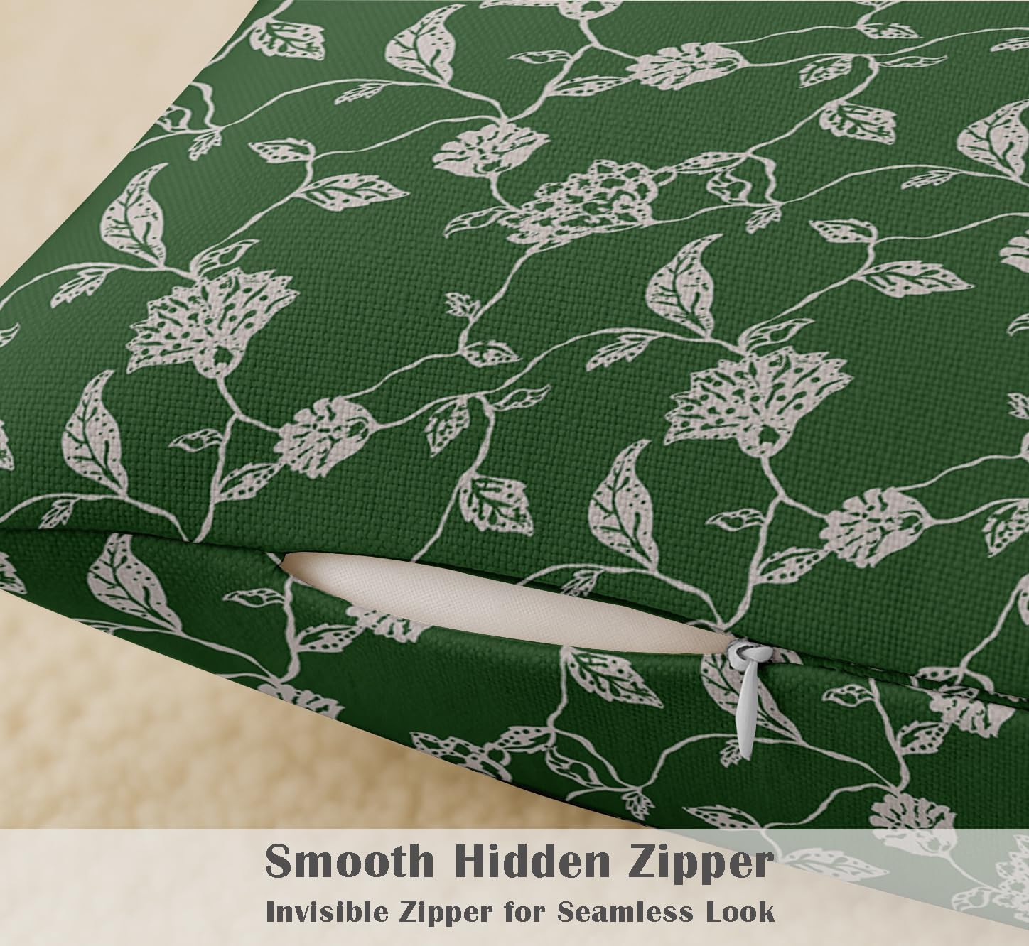 Green Cotton Cushion Covers Set of 4, 16x16 Inch, Dual-Sided Print, Hidden Zipper Closure - Floral Print