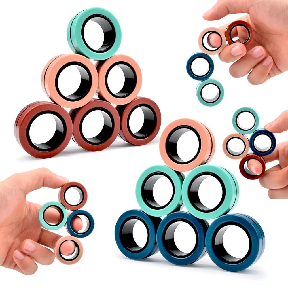 Cevioce 12 PCS Magnetic Ring Fidget Toys Set,ADHD Anxiety Magnetic Finger Spinner Pack for Teens Adults and Kids,Coolest Magnet Stress Relief Toy for 8+ Year Old Boys Girls Present