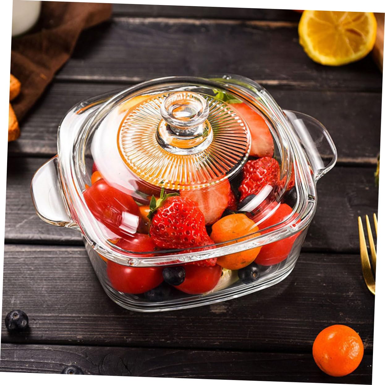 POPETPOP Tazón De Vidrio Duradero y Resistente Grietas Con Tapa Para Ensaladas y Postres Fríos