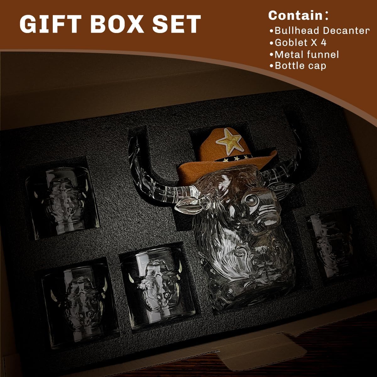 Cowboy Whiskey Decanter Gifts Set - Valentines Day Gifts for Him with 4 Whisky Glasses&Cowboy Hat