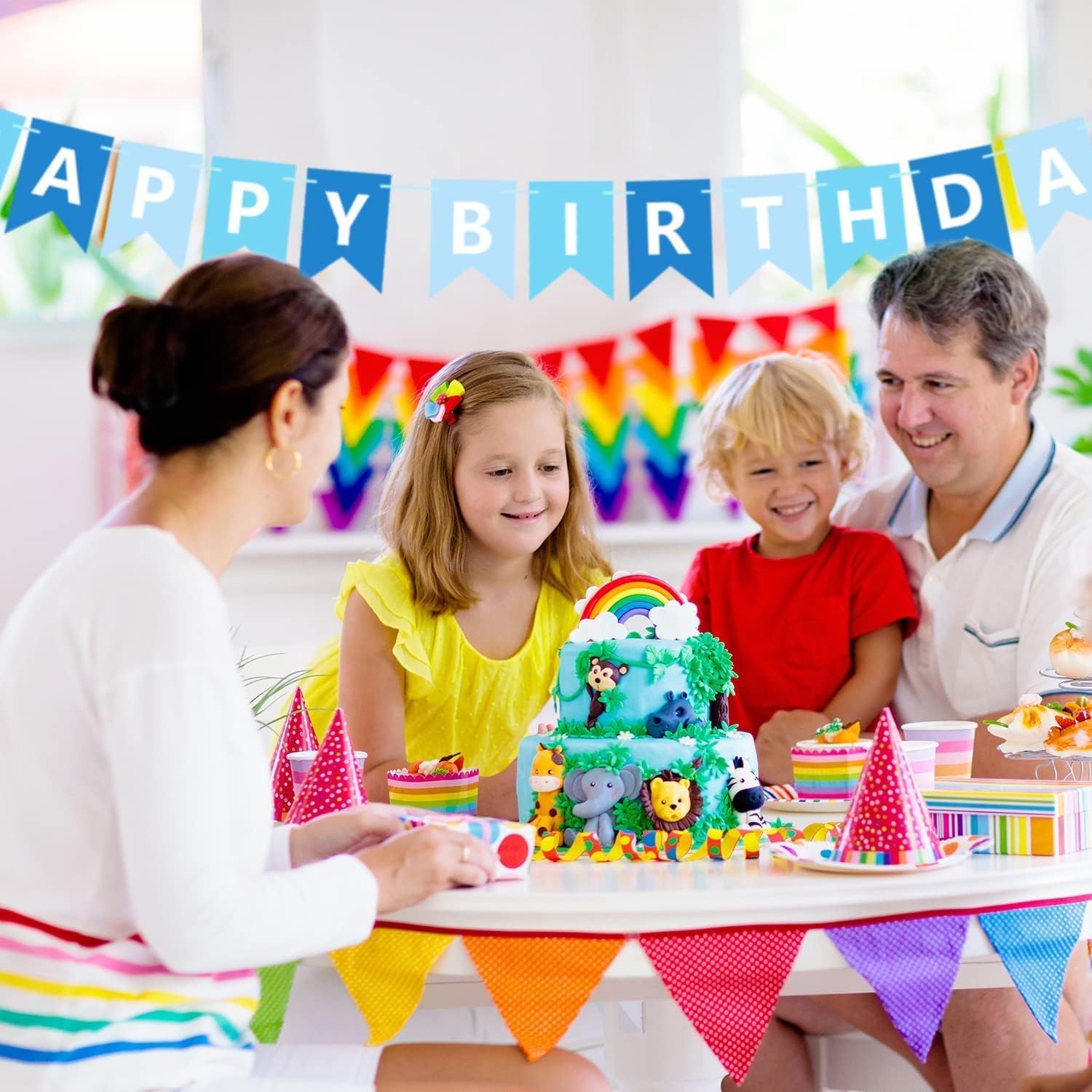 Light Blue Happy Birthday Banner – Cute DIY Garland with Satin String for Boys, Girls, Kids, Toddlers, Men & Women – Nautical Party Bunting for Wall, Door, Nursery, Photo Backdrop