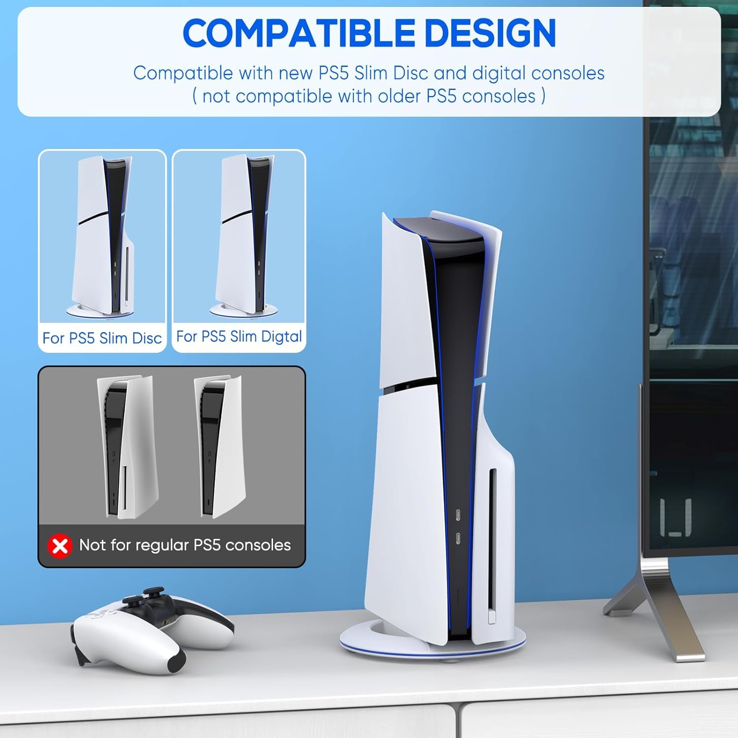 Supporto Verticale per PS5 Slim, Base Antiscivolo Dal Design Salvaspazio e Stabile, Sostitutivo per Console PS5 Slim, Base della Stazione di Raffreddamento con Vite, per