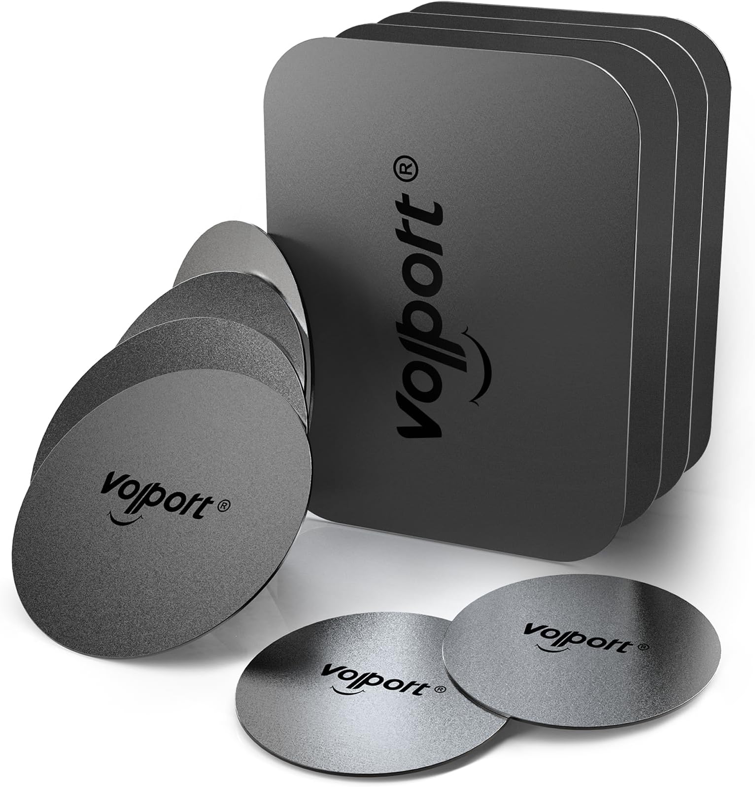 Metal Plate for Magnetic Phone Holder Car Mount Universal Ultra Thin 10 Pack Metal Disc Sticker Replacement Kits with Adhesive for Mobile Cradle, Black（4 Rectangular and 6 Round）