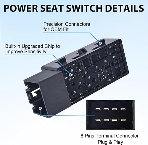 Miniatura 2 de Interruptor eléctrico de asiento de 6 vías para lado del conductor, lado del pasajero, compatible con Ford Lincoln Mercury Reemplazo para