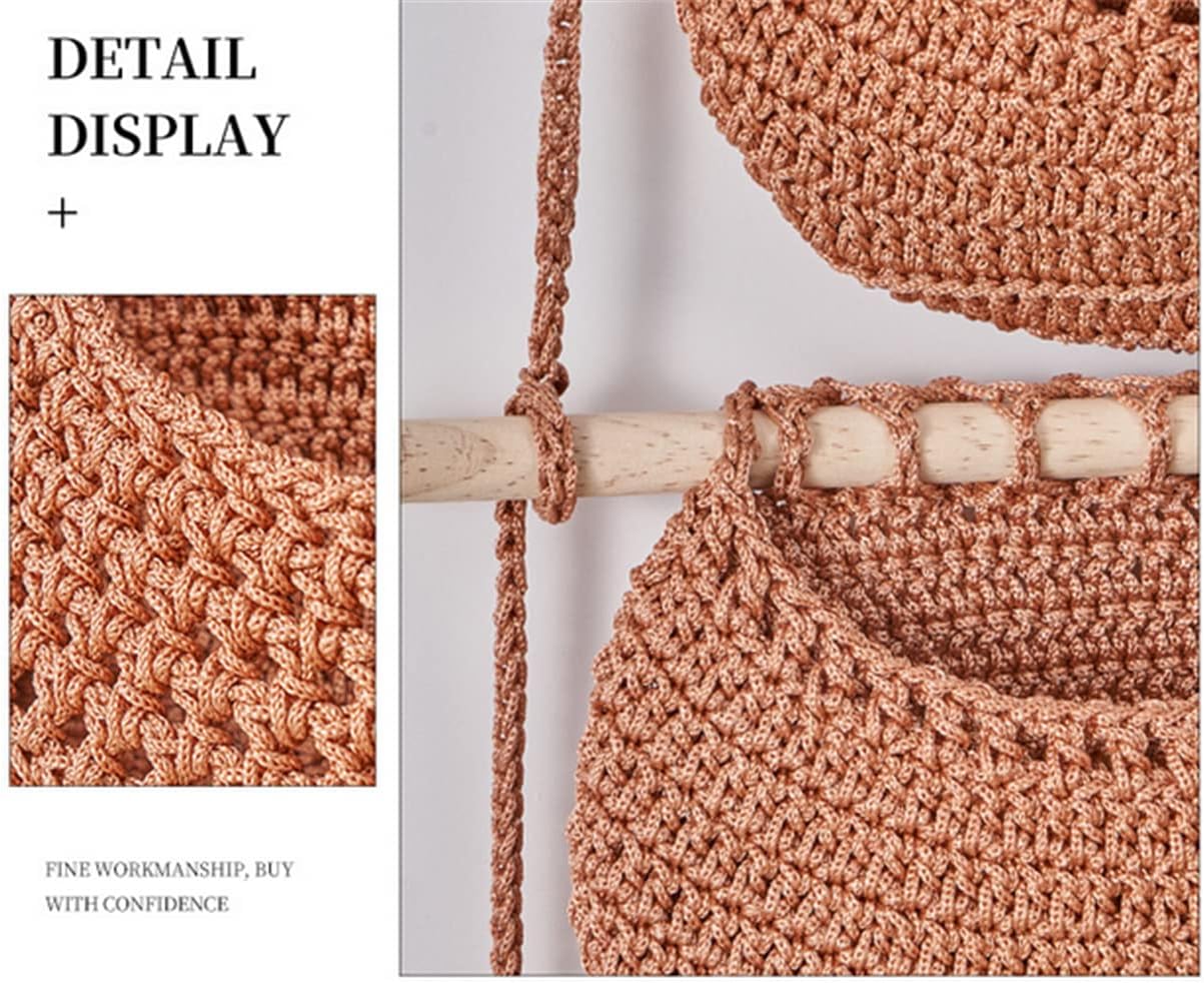 Hanging Fruit Basket ,3 Tier Over the Door Organizer, Handmade Woven Jute Wall Hanging Baskets for Organizing, Wall Basket Decor, Storage baskets for kitchen.. (Brown)