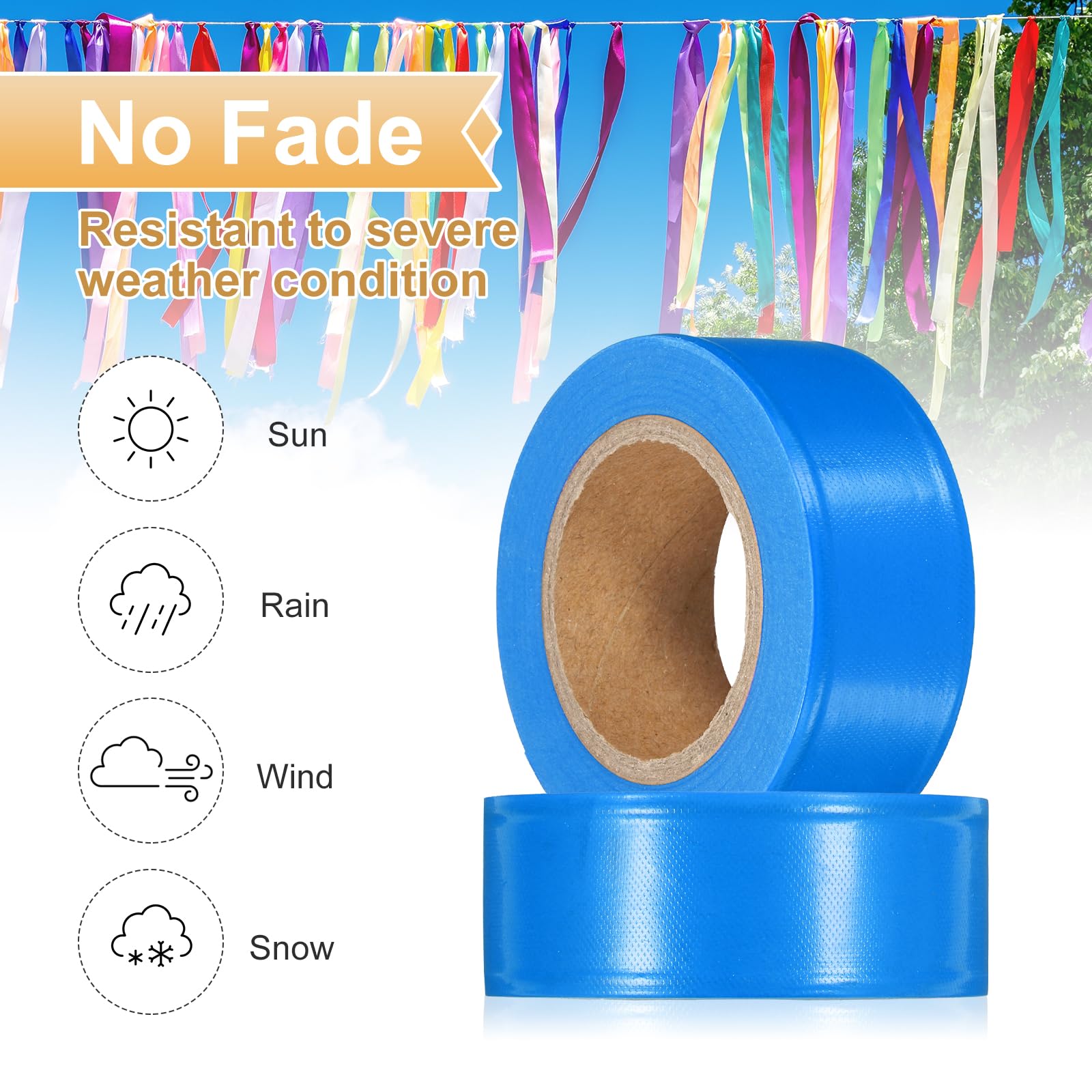 PATIKIL 24Confezione Nastro Segnaletico Fluorescente Blu, 1" x 100 Ft Non Adesivo PVC Neon Rotolo Marcatura Nastro Per Segnalazione Alberi, Sentieri