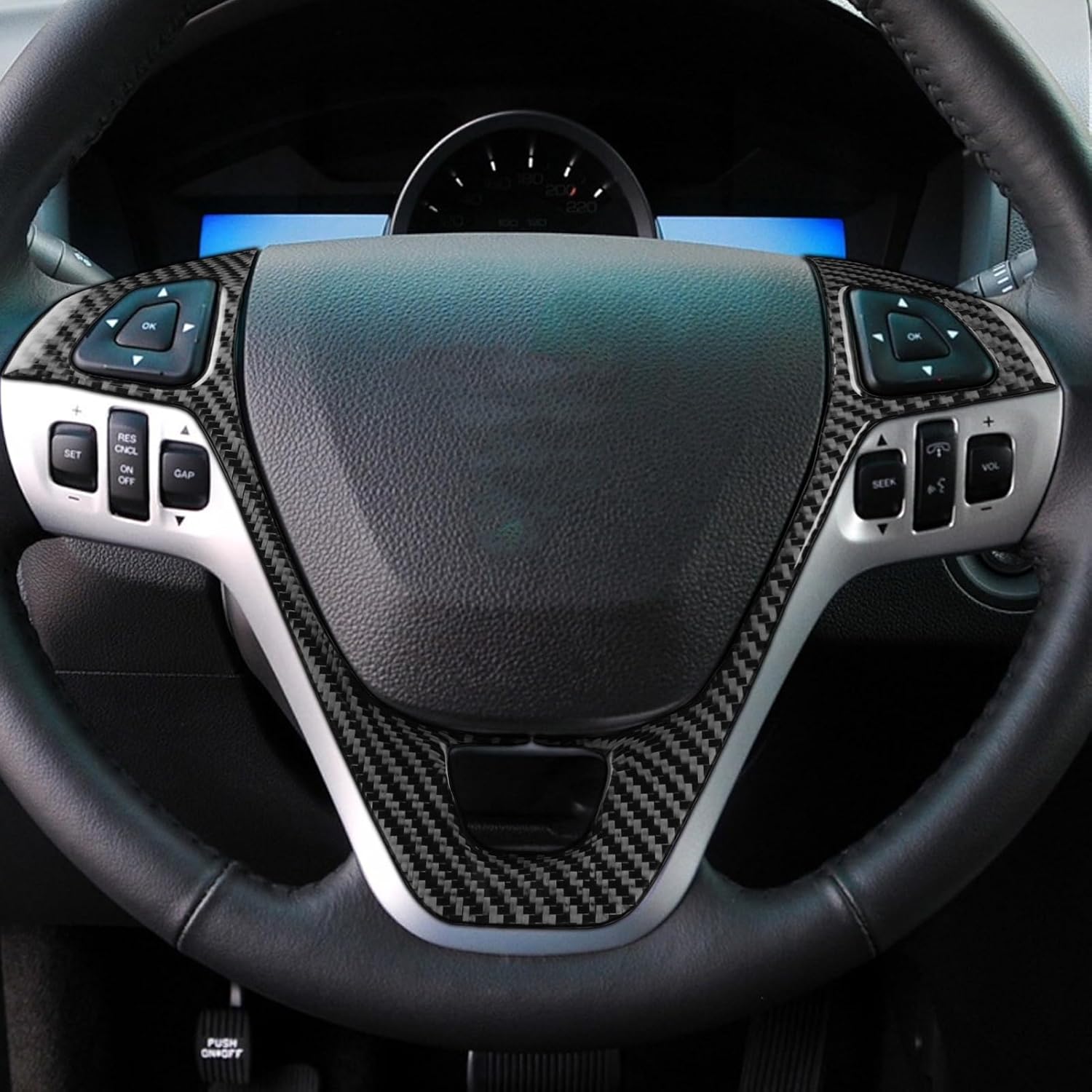 Real Premium Carbon Fiber Compatible with Ford Explorer 2011 2012 2013 2014 Accessories Car Steering Wheel Buttons Cover Sticker Decals Interior Trim