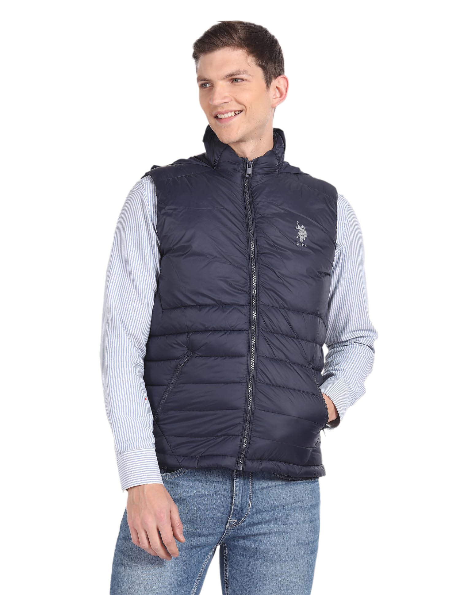 u.s. polo assn. U.s.polo association men's concealed hood sleeveless jacket-picture-24