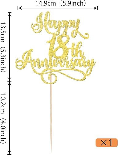 Miniatura 2 de Rsstarxi 1 paquete de decoración dorada para tarta de 18 aniversario con purpurina para boda, aniversario, saludos a 18 años, decoración para