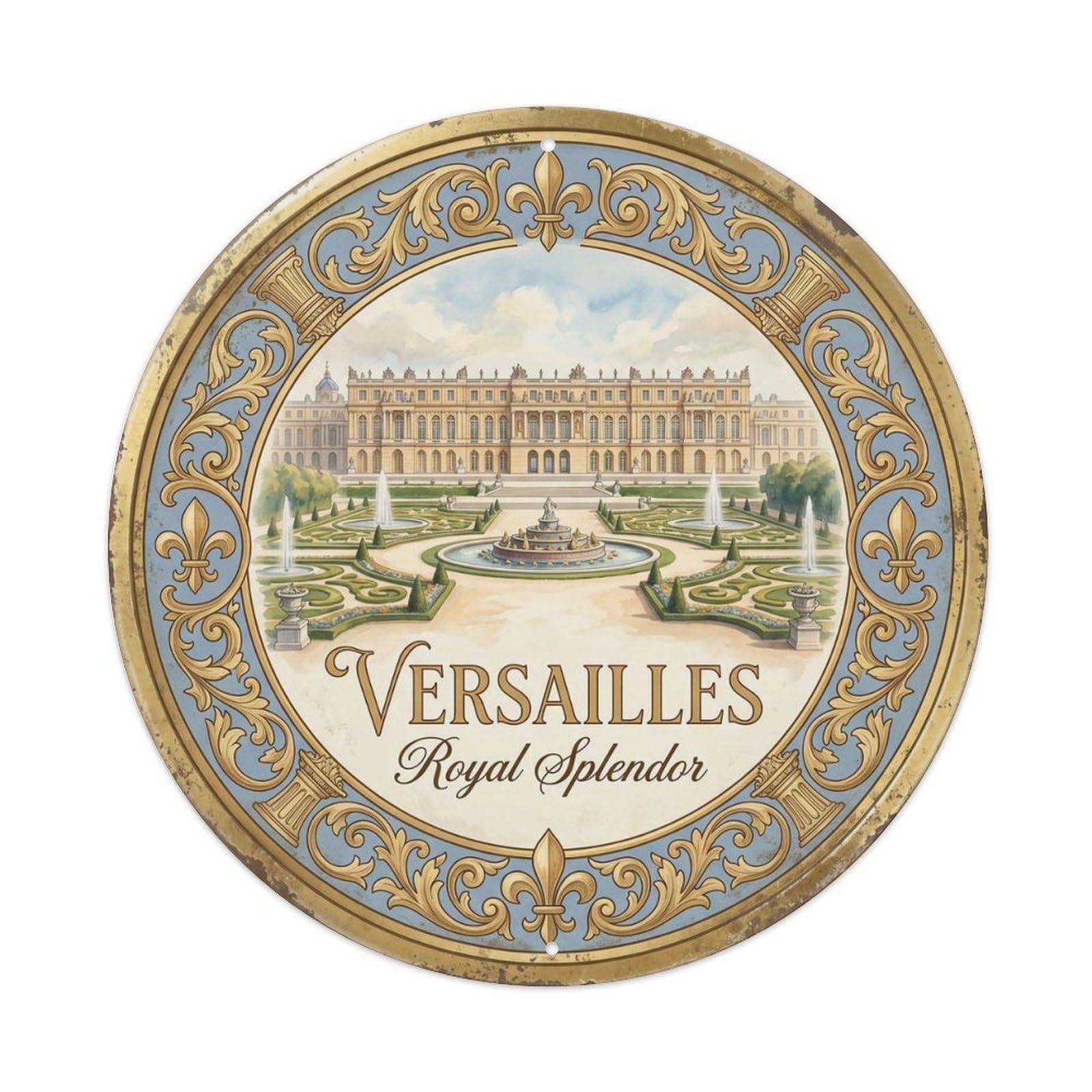 Vintage Travel Versailles Palace France Metal Tin Sign