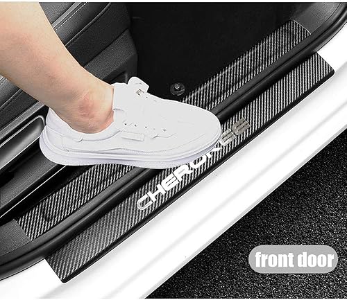 Miniatura 5 de XITER Para Jeep Cherokee 2014-2021 Fibra de Carbono de Cuero de la Puerta del Coche Sill Scuff Plate Guard Sills Puerta Entrada Protector Trim