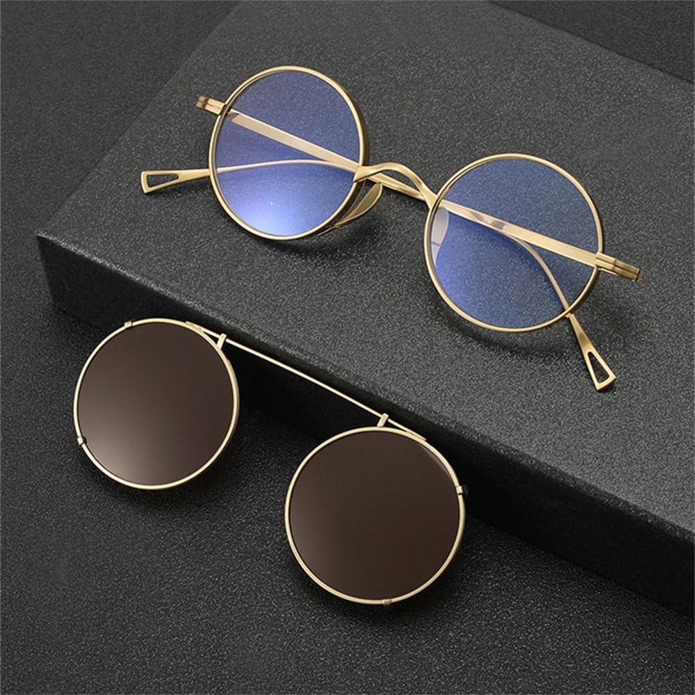 Okulary przeciwsłoneczne Vintage Titanium Round z klipsem i polaryzacją. Okulary przeciwsłoneczne w stylu retro. Modne oprawki dla mężczyzn i kobiet.