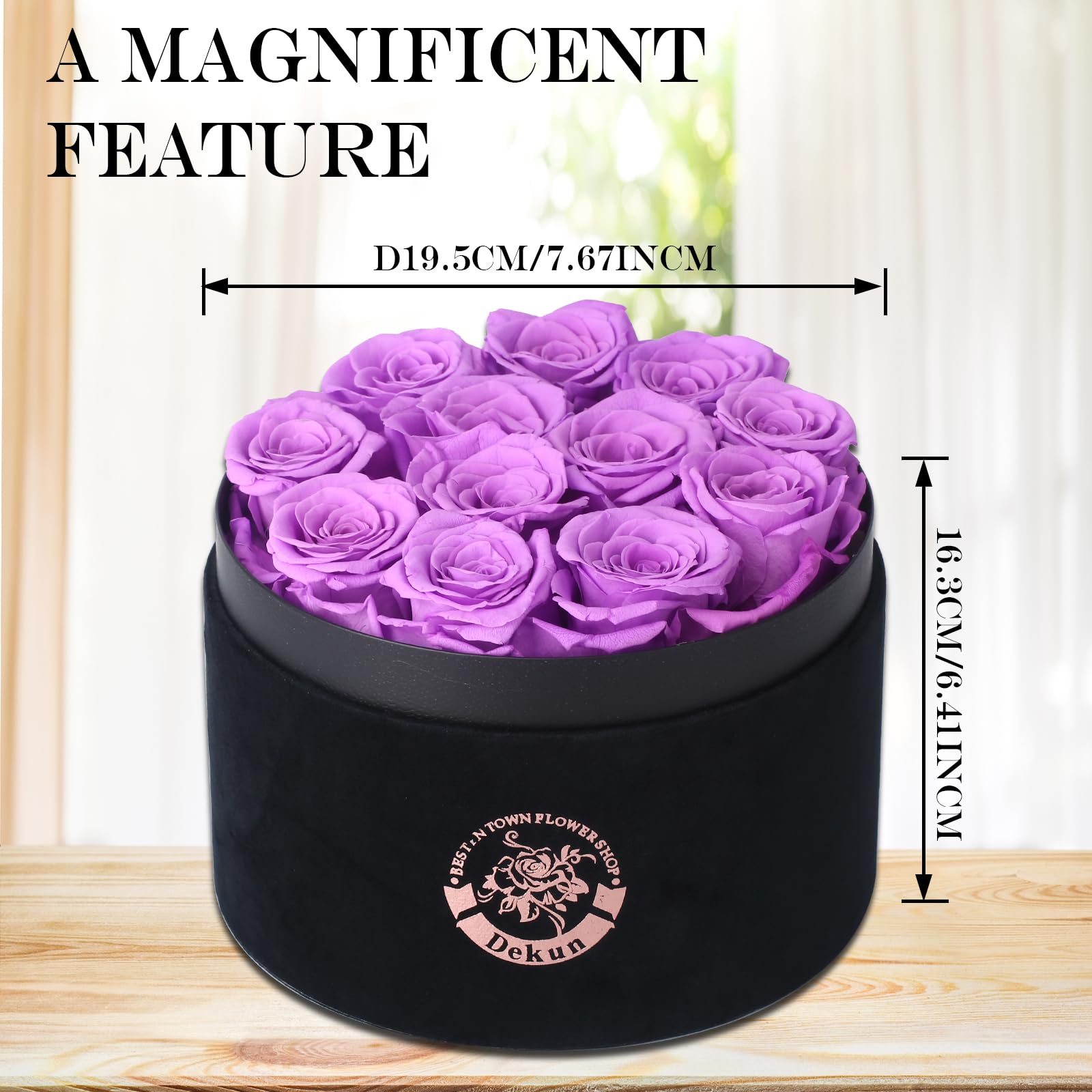 Flores eternas 12 Rosas Eternas Estabilizadas, Regalos para mamá, Regalos para Esposa, Regalos para Novia, San valentín, Regalos de cumpleaños, (Morado)