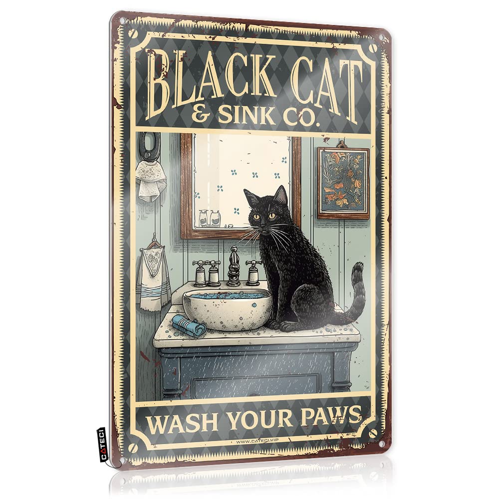 MGHTLCCME Pool Zone Tin Sign Black Cat Wash Your Paws Tin Sign Funny Wall Artearthy Room Decor Aestheticposters For Bedroommasculine Home Metal Tin Signs Funny Beer Decor(30X40CM)