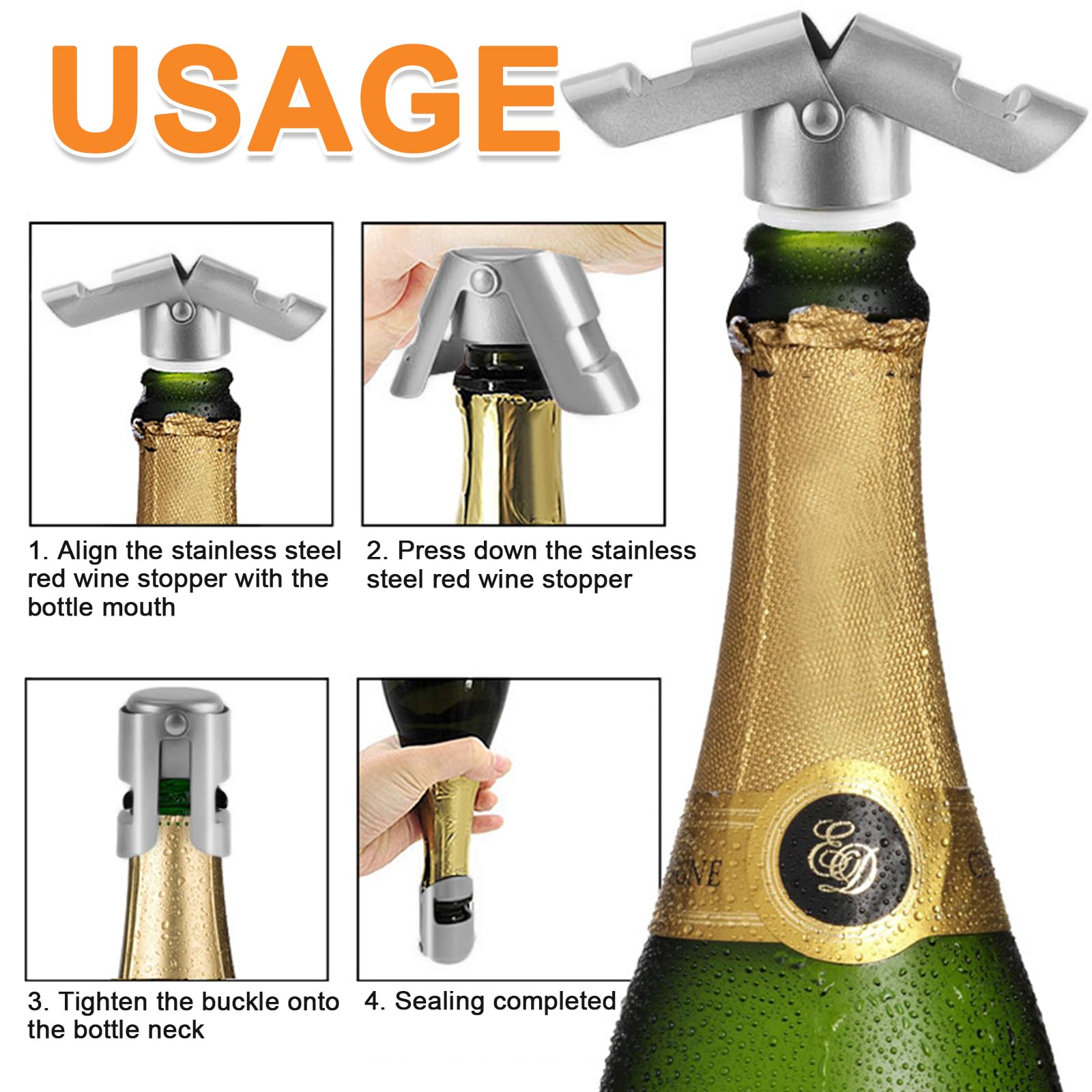 Bouchons Réutilisables Inox Kit 6 Bouchons Réutilisables - 3 Pour Vin 3 Pour Champagne - Acier Inoxydable - Hermétiques Bouchons Hermétiques Cadeau