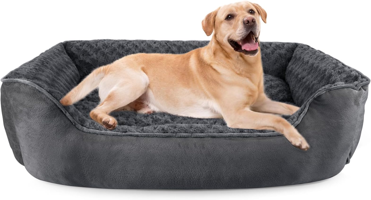 JOEJOY Rectangle Dog Bed for Large Medium Small Dogs - Washable Orthopedic Sofa Bed, Soft Breathable Puppy & Pet Cuddler, Durable Calming Dog Bed with Anti-Slip Bottom, Multiple Sizes, Dark Grey