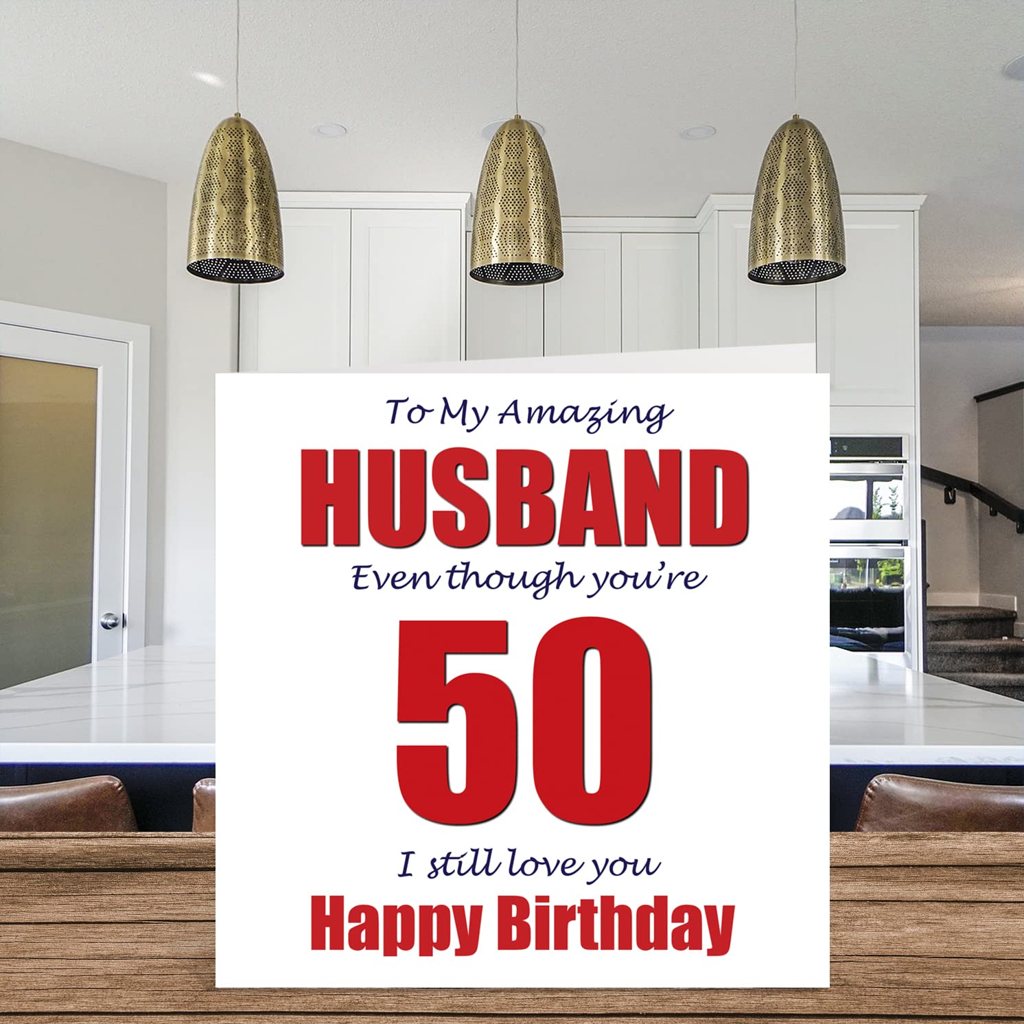 Biglietto Auguri 50° Compleanno Originale Con Stampa Laser Oro - Formato Jumbo 20x20 Cm Con Busta Kraft - Per Uomo O Donna