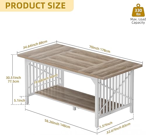 Miniatura 5 de DWVO Mesa de comedor de cocina grande de 70.8 pulgadas para 6-8 personas, mesa de cocina industrial de granja con almacenamiento, apartamento